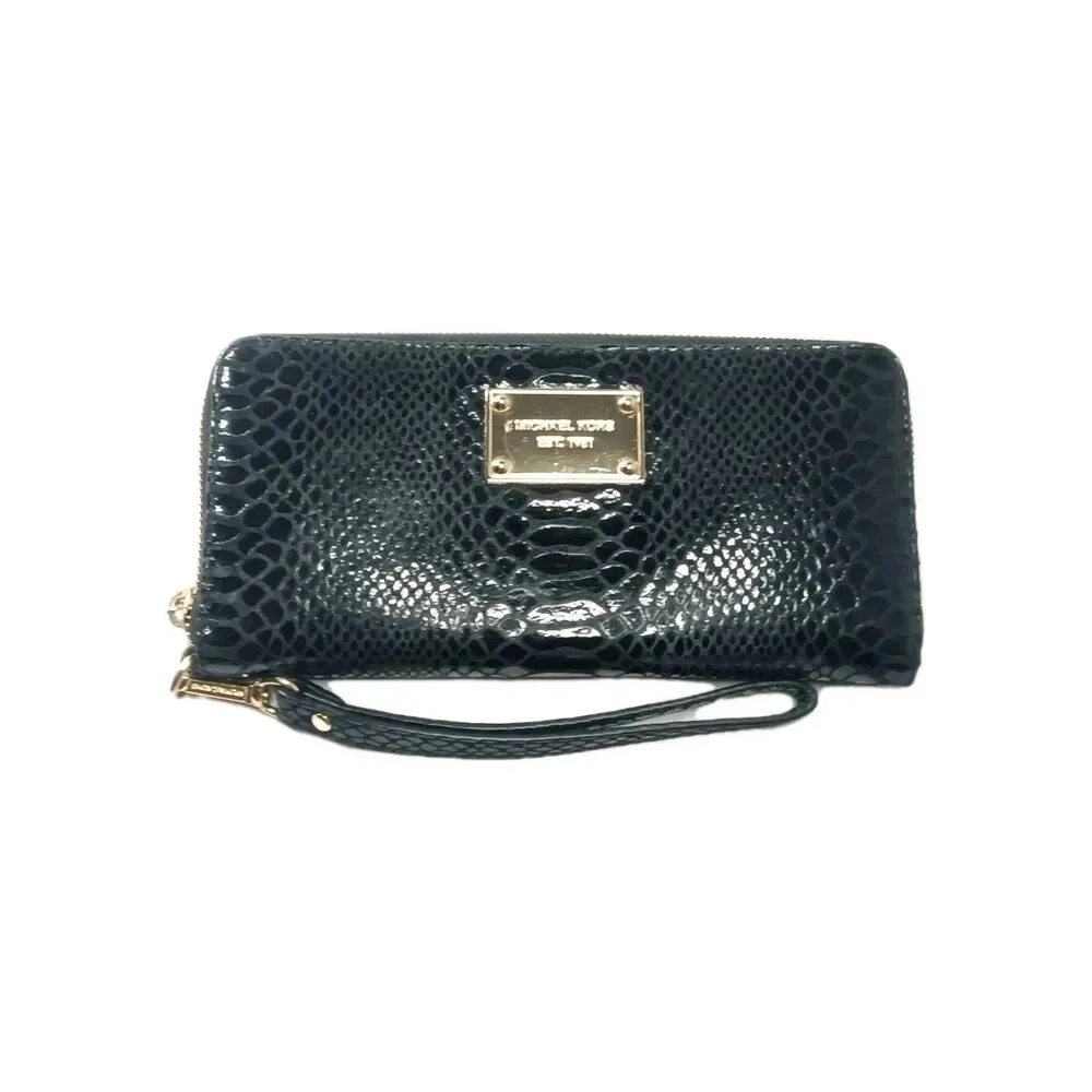 Michael Kors Jet Set Zip Around continental Wallet Python Embossed Black